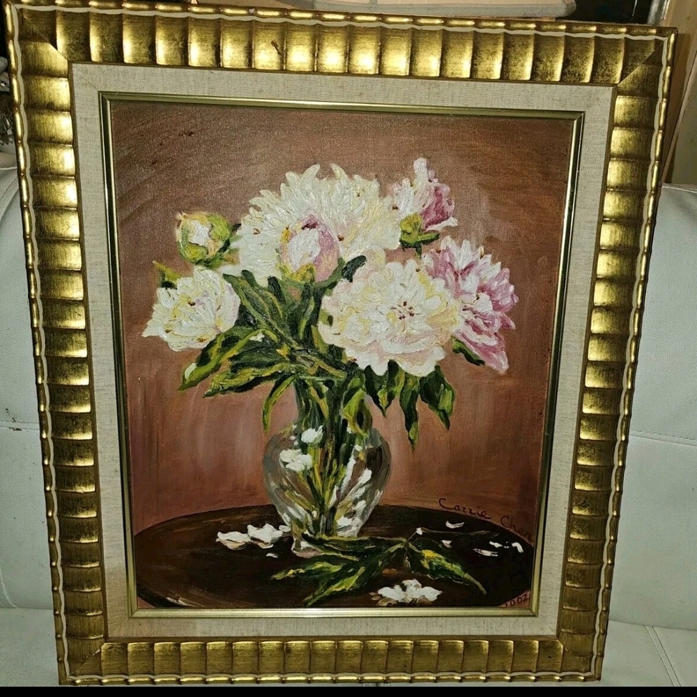 Vintage Still Life Oil Painting, Floral Art Painting with Gold‎ Frame